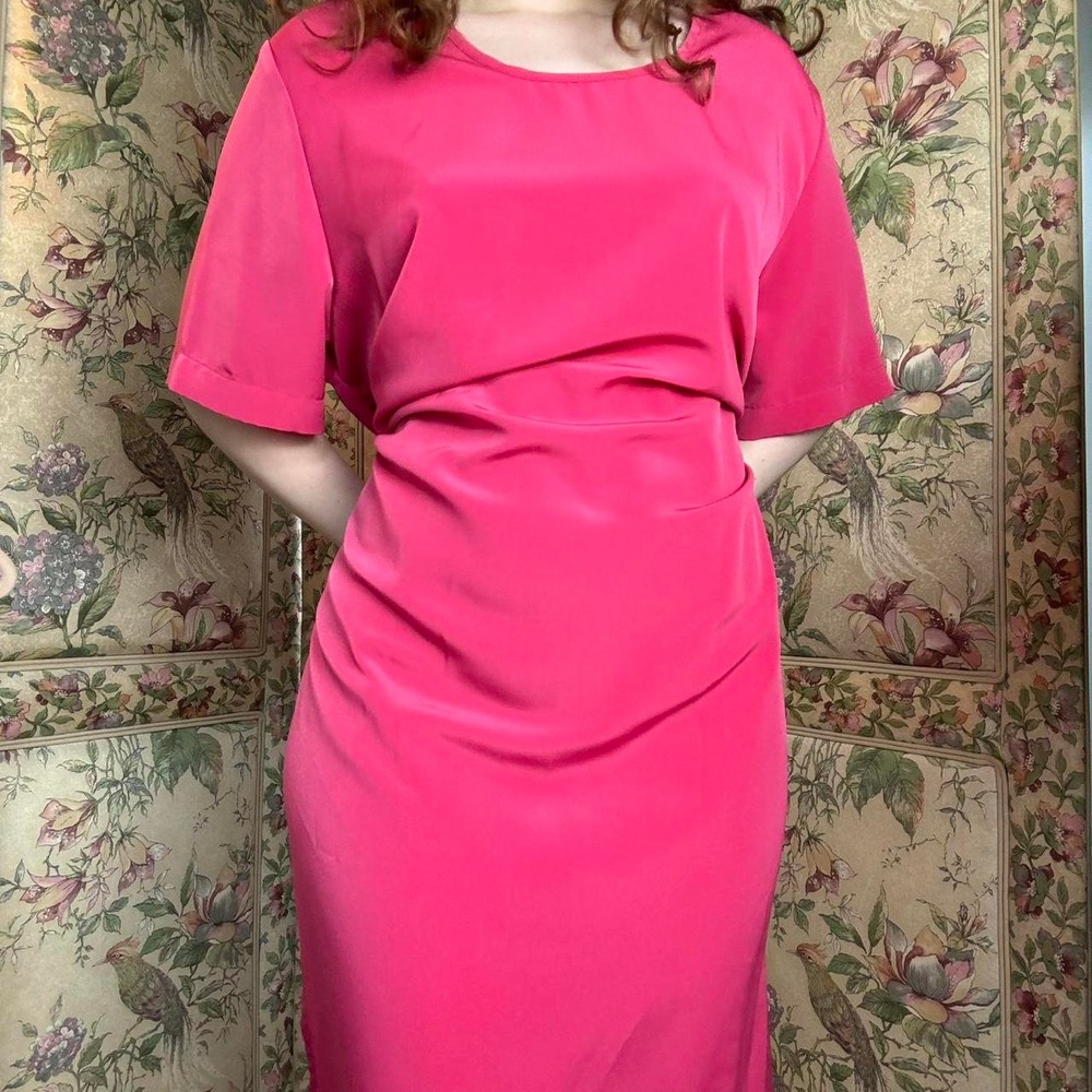 Vintage JoRo Fashions Hot Pink Plus Size Maxi Dress 1980s Short Sleeve 2XL
